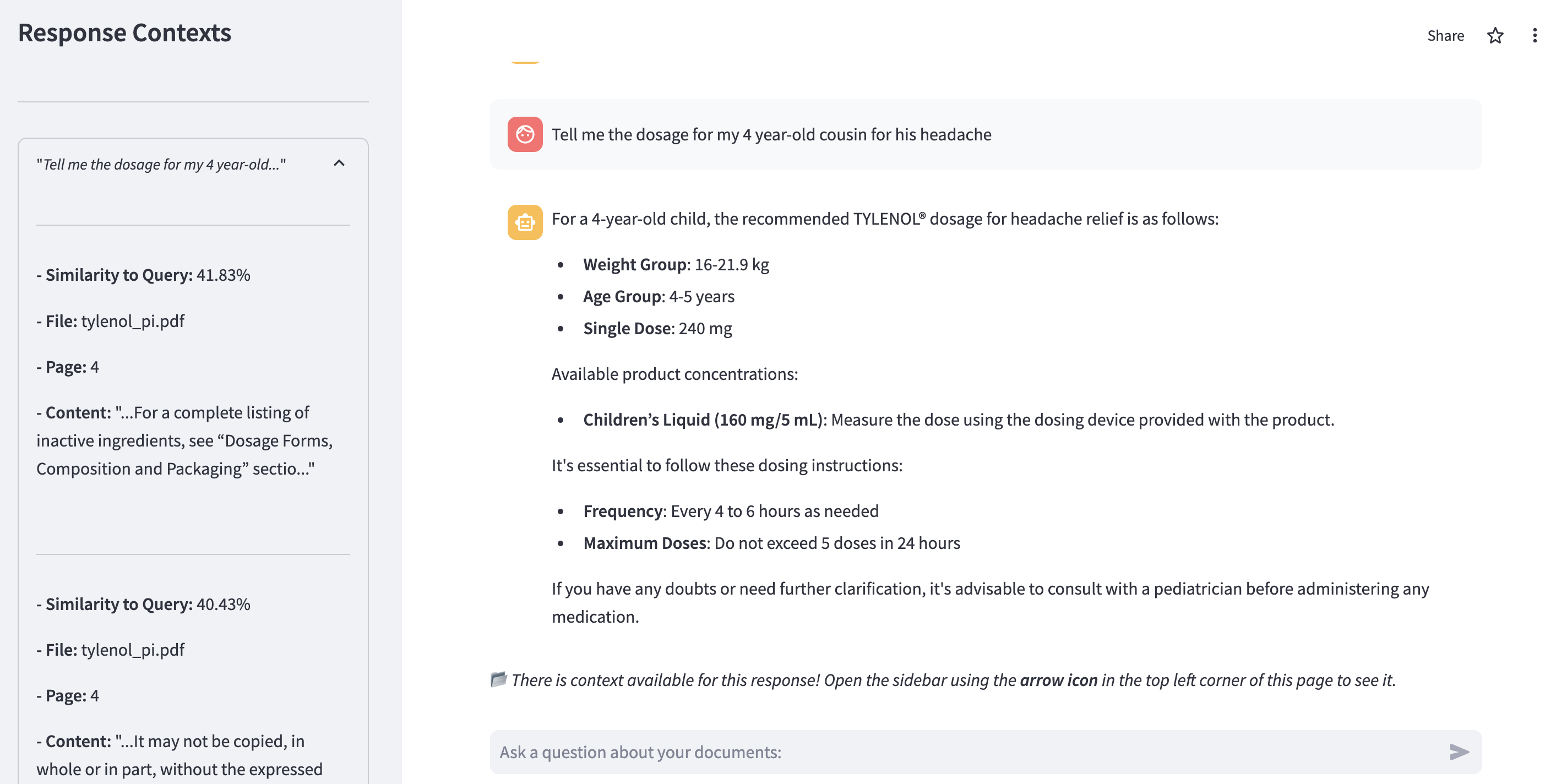 쿼리 및 응답 컨텍스트