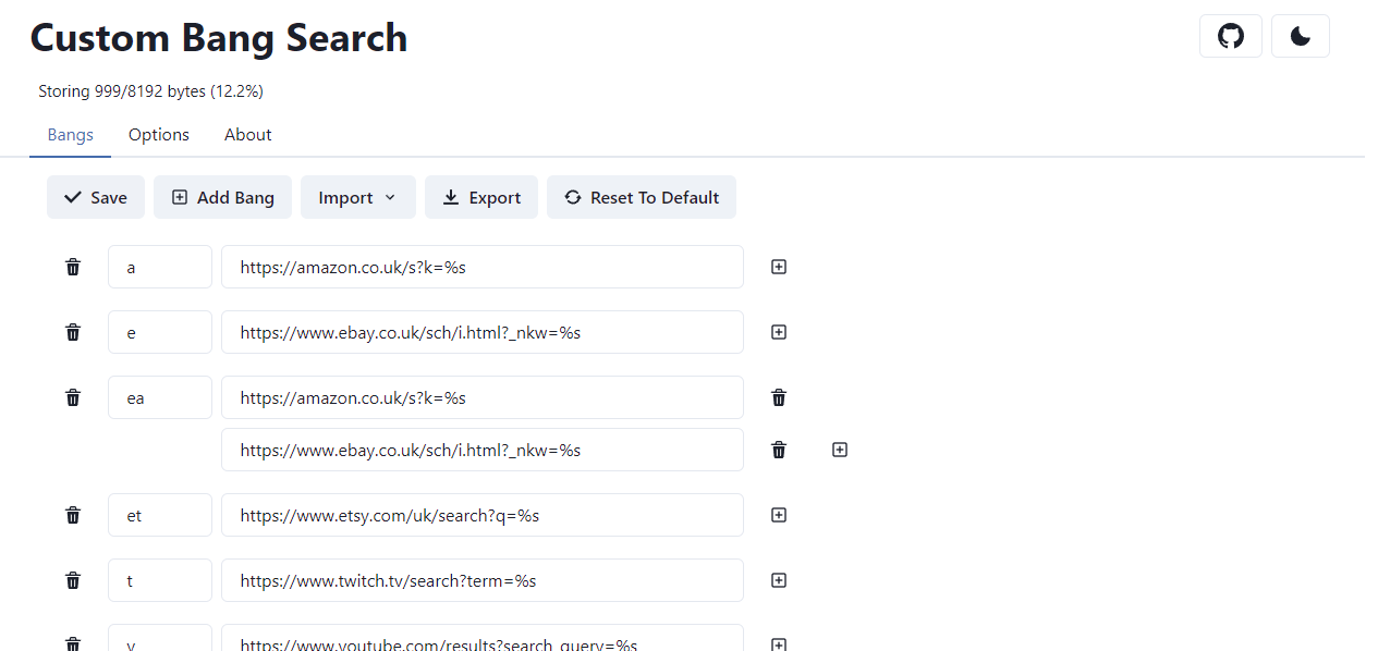 Optionen Page Screenshot