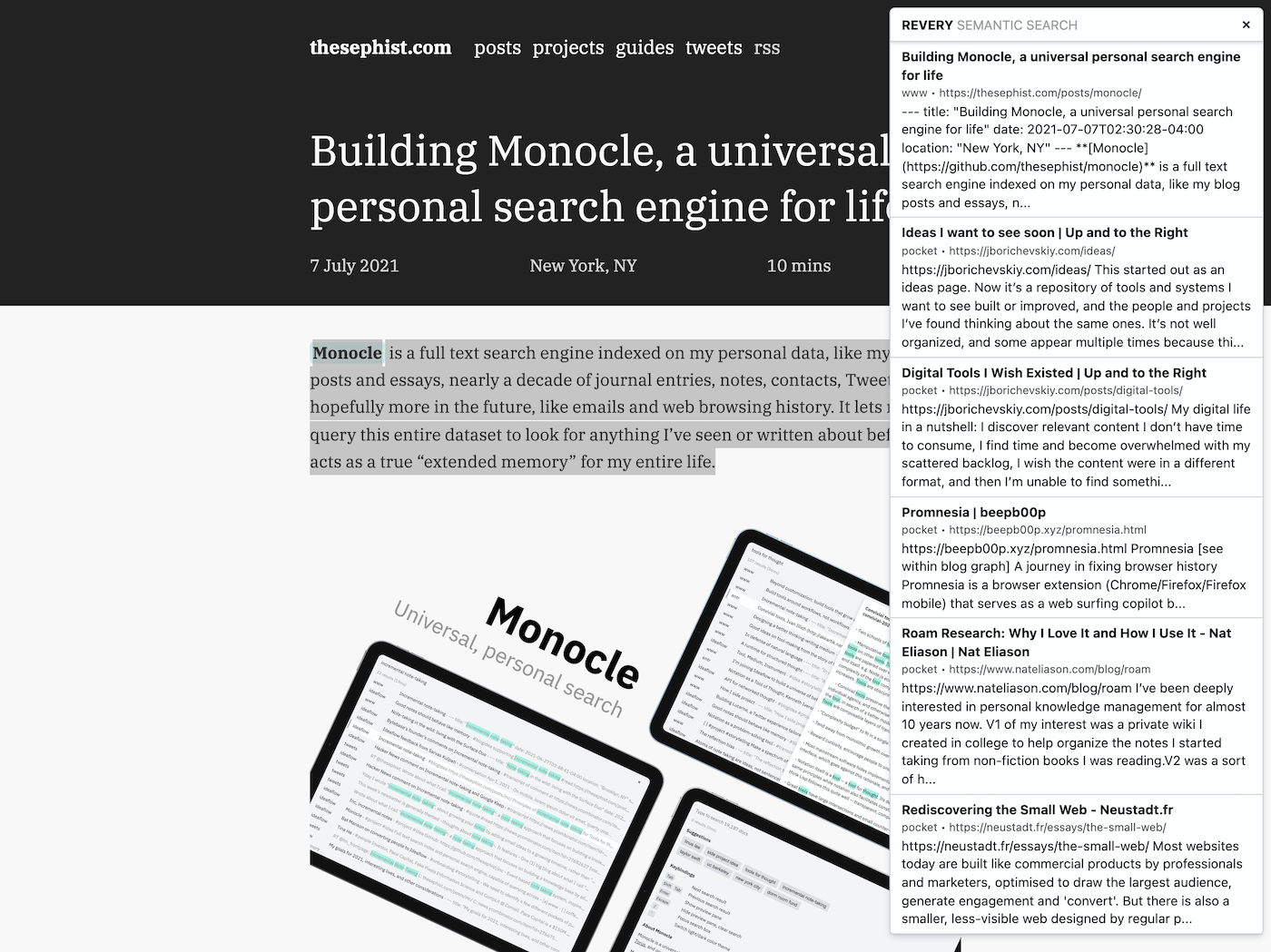 Die Browsererweiterung von Revery zeigt eine Liste verwandter Ergebnisse an