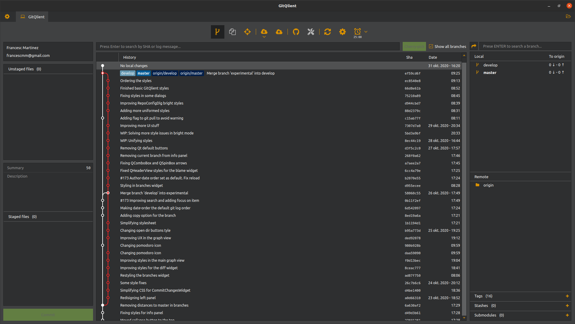 Gitqlient Hauptbildschirm