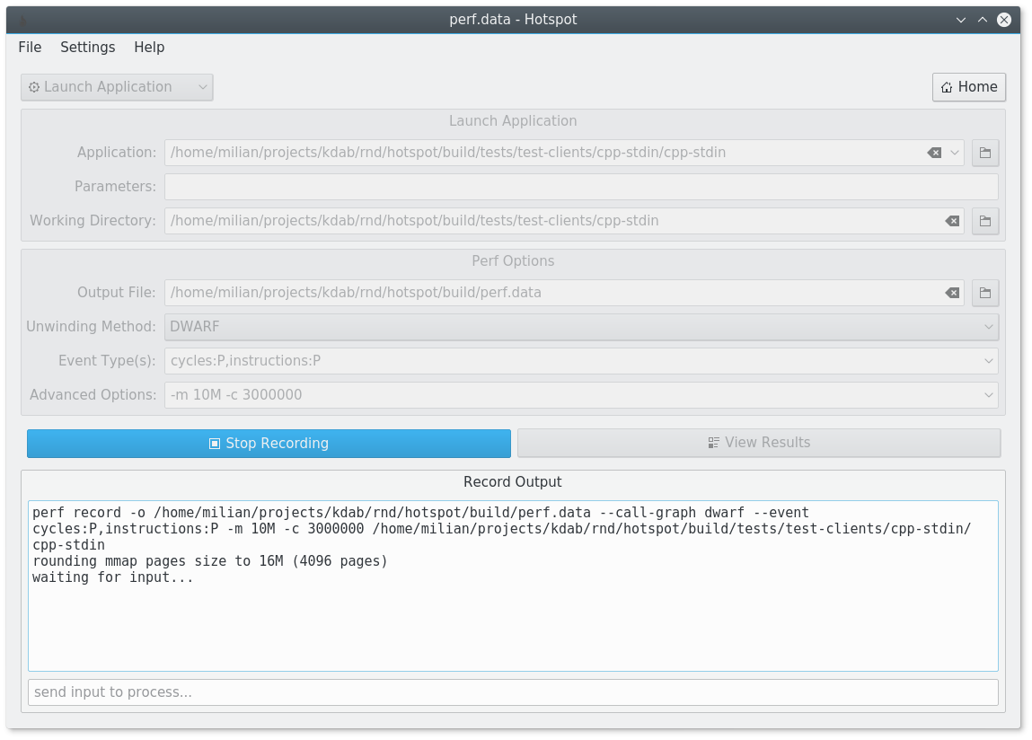 Hotspot kann eine neue Anwendung starten und sie mit Perfs auf der Datensatzseite profilieren. hotspot launch application