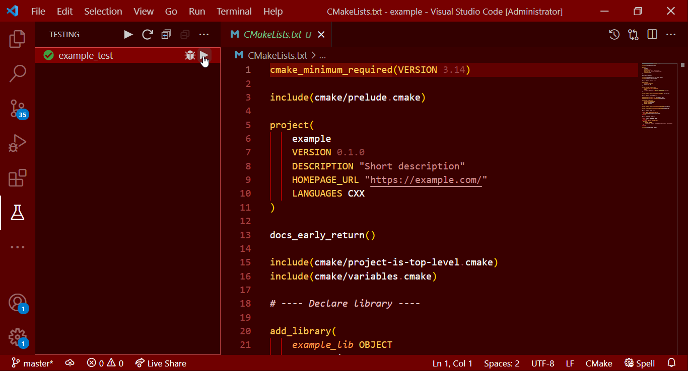 Prueba del proyecto en VScode