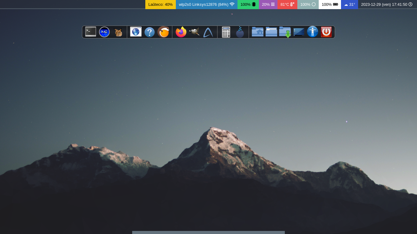 Desktop simples com papel de parede, painel e doca