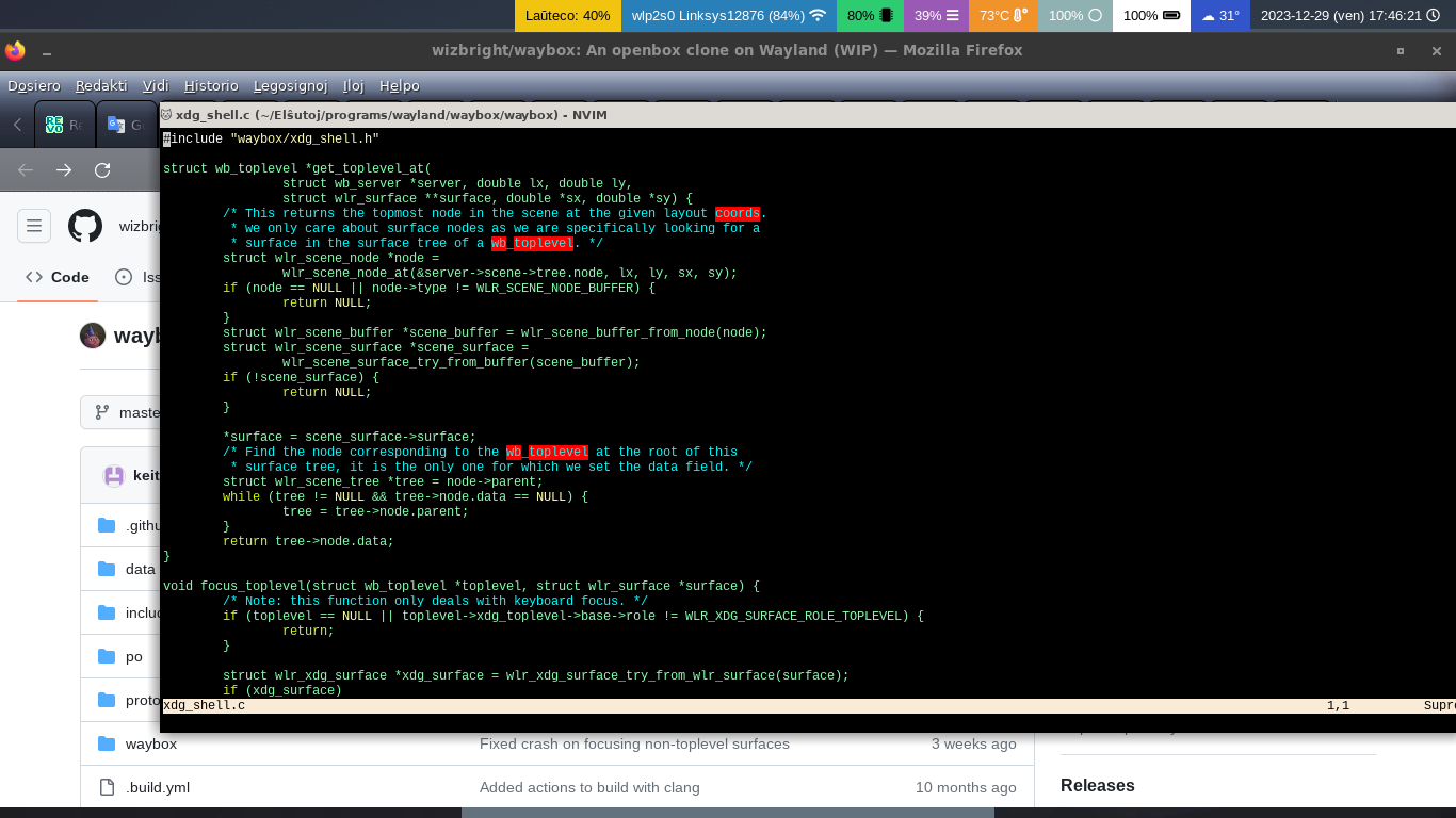 Mostrando o Firefox e parte do código -fonte Waybox