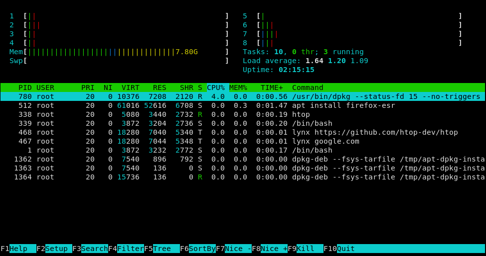Captura de pantalla de htop