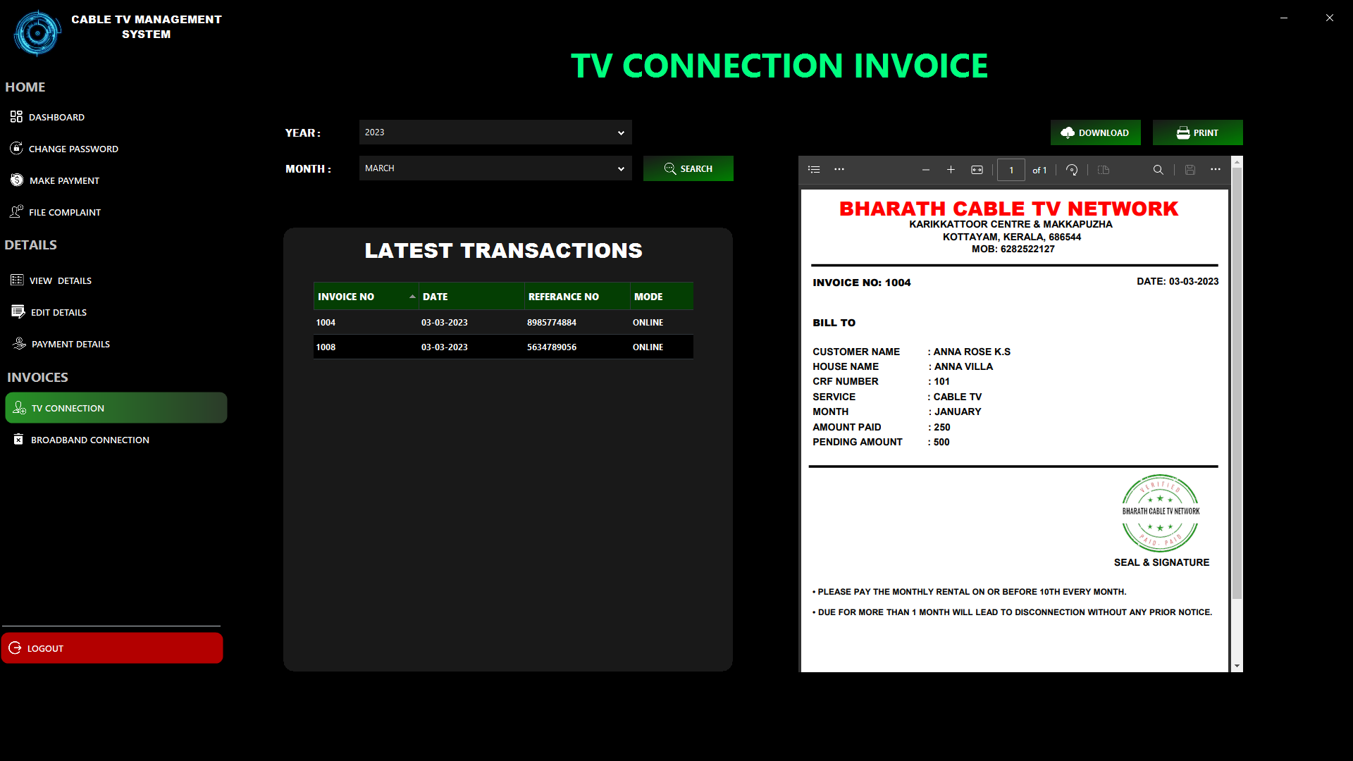 TV -Rechnung zu Betrachter