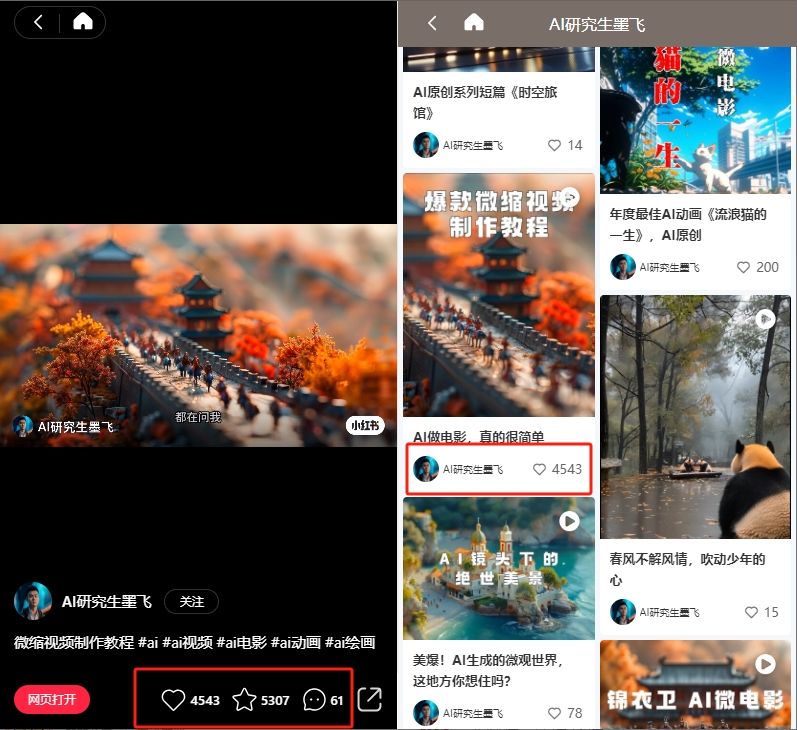 แทร็กภาพยนตร์ขนาดเล็กของ AI กำลังเฟื่องฟู Xiaohongshu วิดีโอเดียวได้รับ 5K+ คอลเลกชัน
