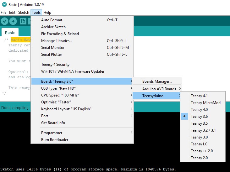 Teensyduino 스크린 샷