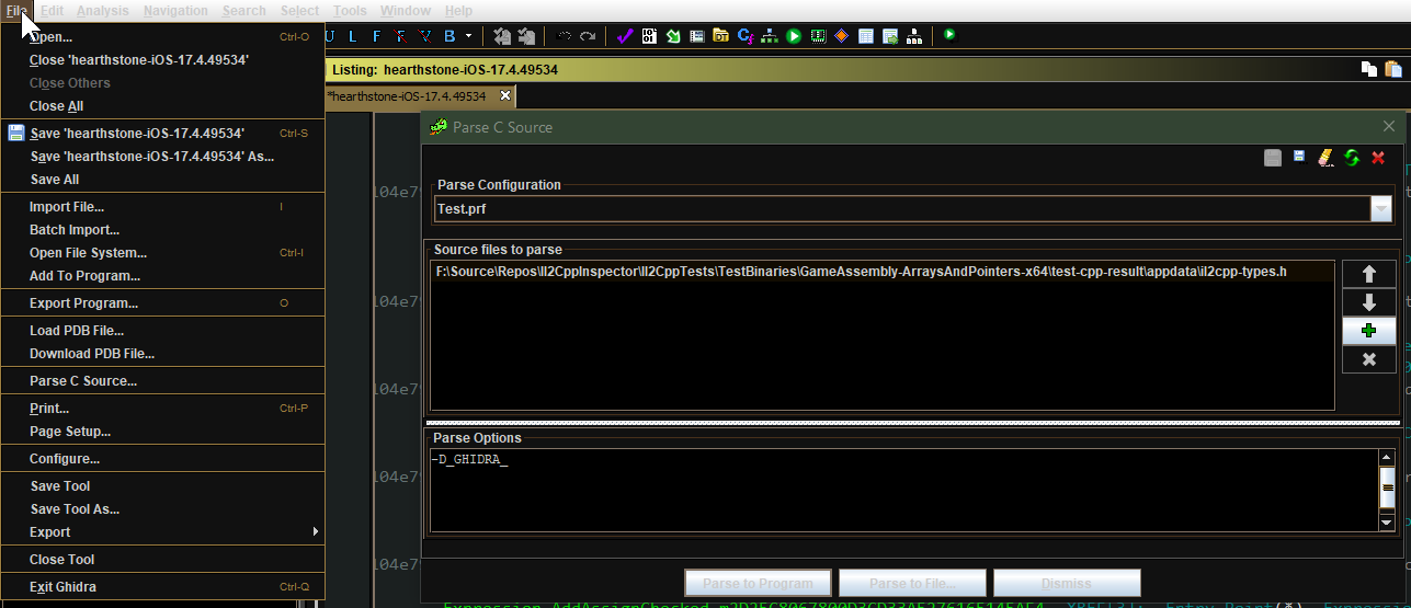 ความช่วยเหลือนำเข้า Ghidra