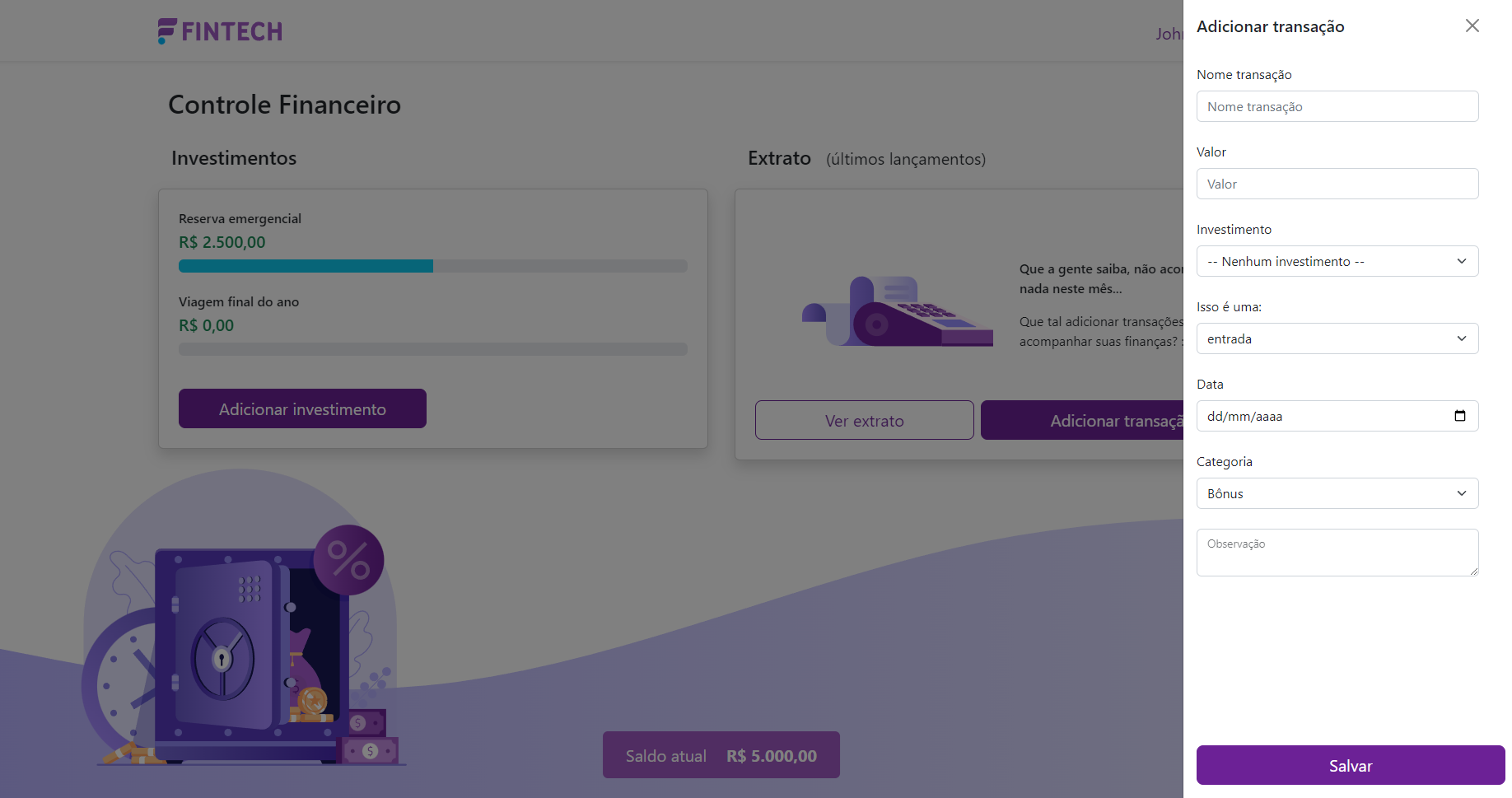 Add Fintech Transaction Screen의 스크린 샷