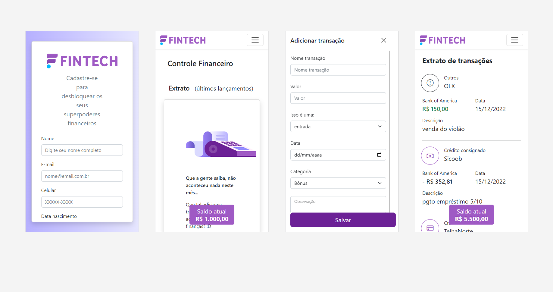 핀 테크 반응 화면 스크린 샷