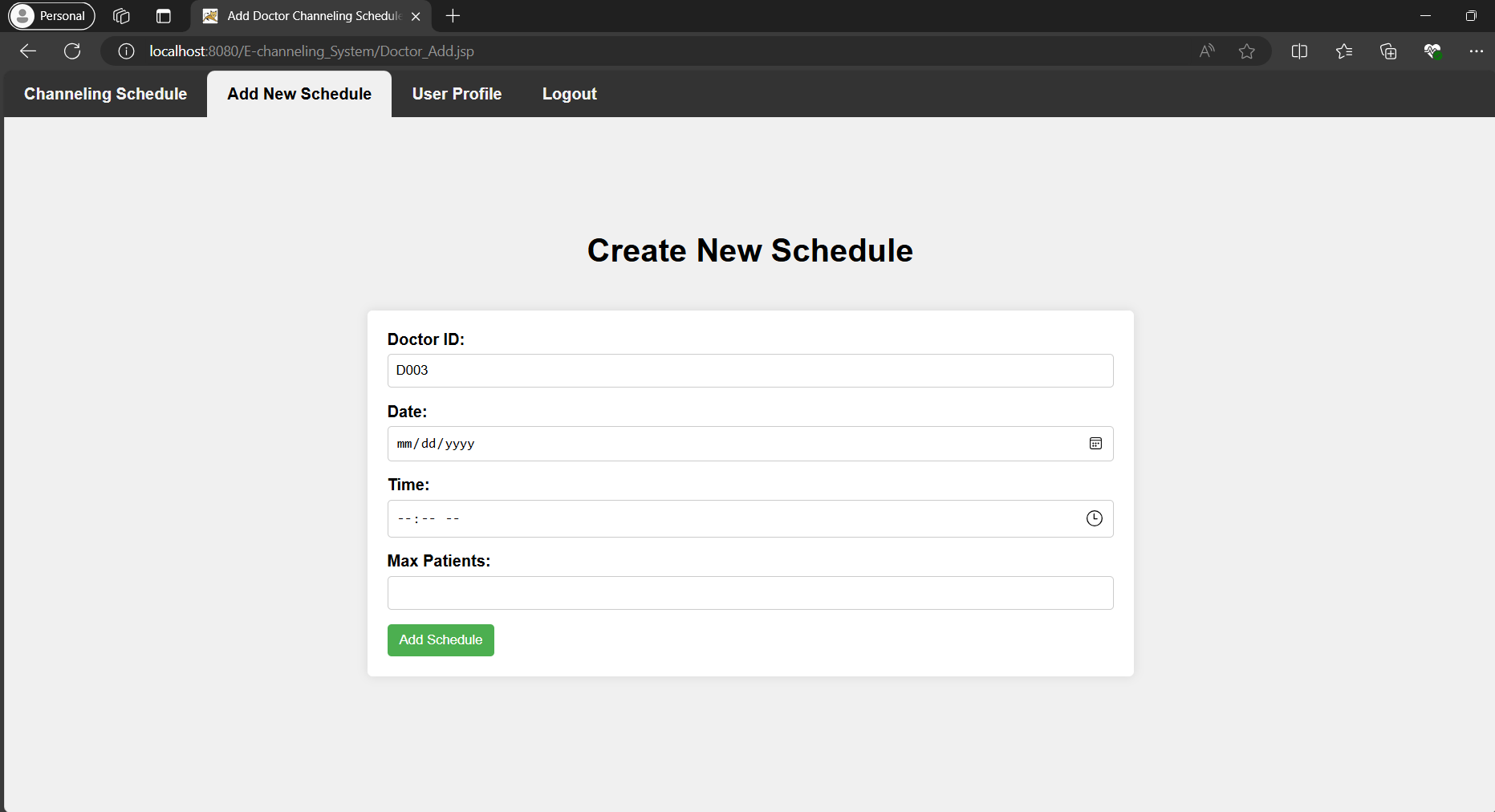 의사는 새로운 일정 페이지를 추가합니다