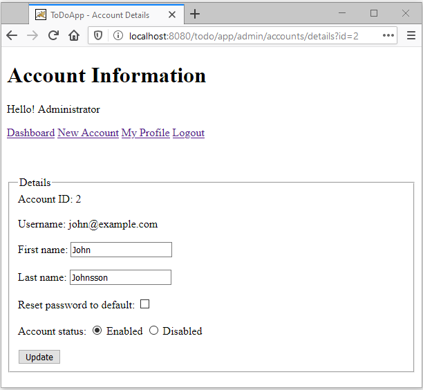 관리자의 계정 세부 정보를 관리합니다 Figure 9