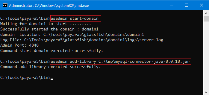 Payara- 서버 시작 및 MySQL 커넥터 설치/j