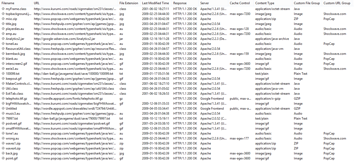 Web Cache Exporter创建的CSV文件。