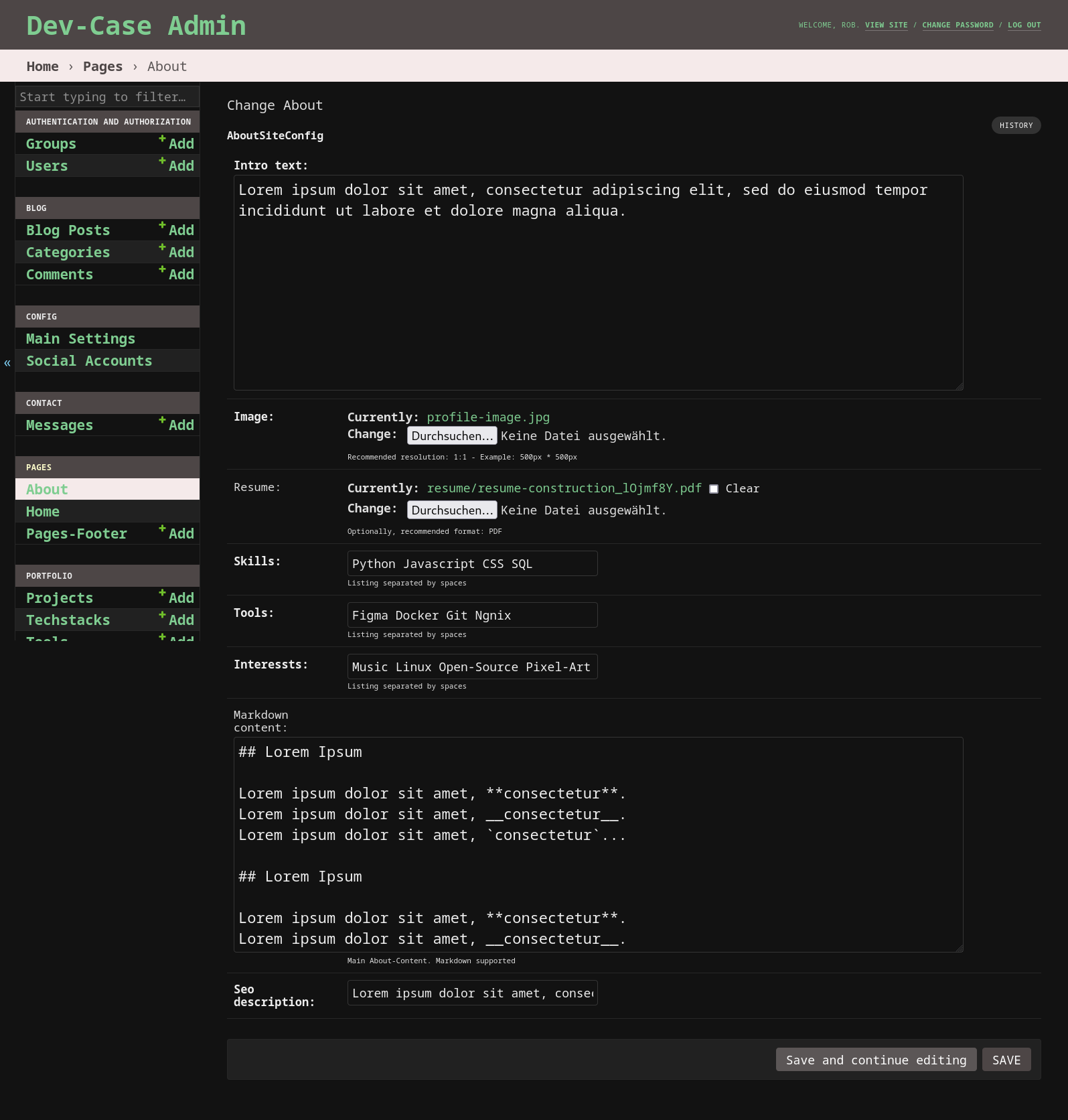 管理頁面 - 關於配置