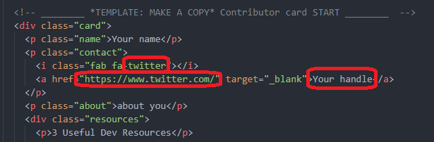 Fügen Sie einen Link zu Ihrem Twitter -Konto ein und geben Sie Ihr Handle ein Change contact