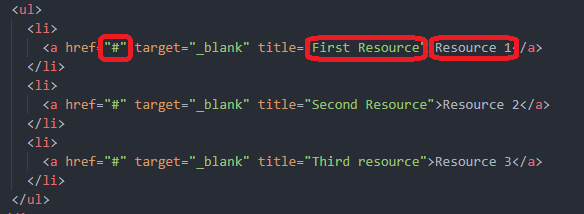 Fügen Sie den Link ein, schreiben Sie eine kurze Beschreibung und geben Sie den Namen der Ressource ein Change resources