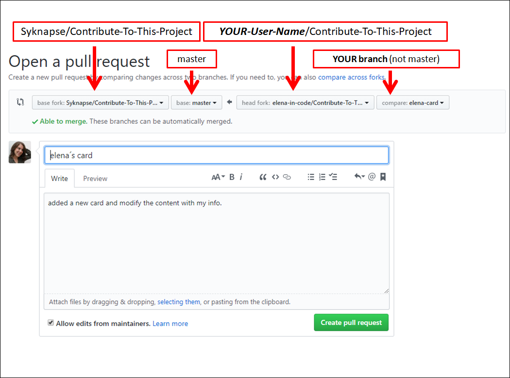 Sie fordern, Ihre Filiale aus Ihrer Gabel in den Master -Zweig des ursprünglichen Projekts zu verschmelzen Open a Pull Request