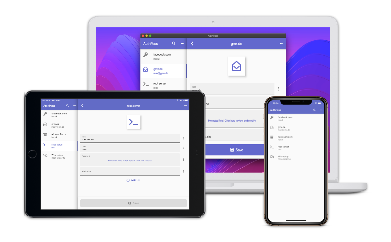 Mac OS, iOS 및 Android 스크린 샷