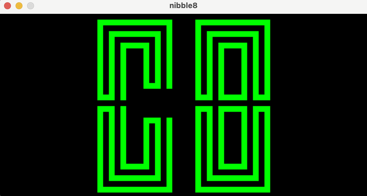 칩 8 ROM의 출력을 보여주는 이미지, 즉 문자 C8