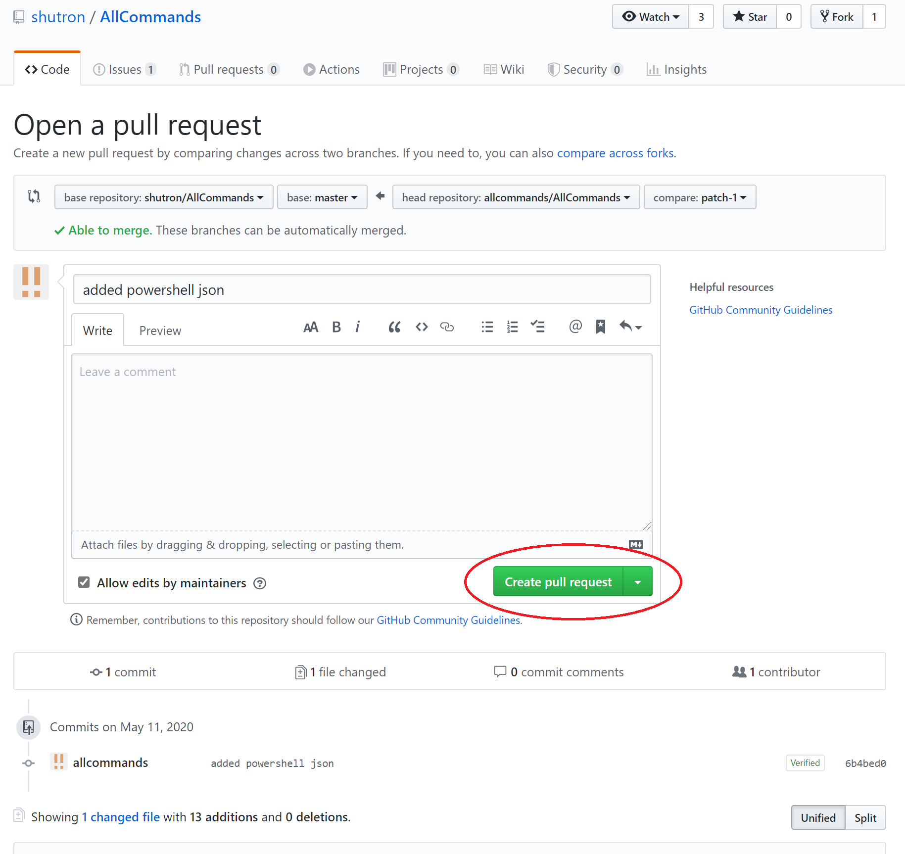PR 작성을 추가하십시오