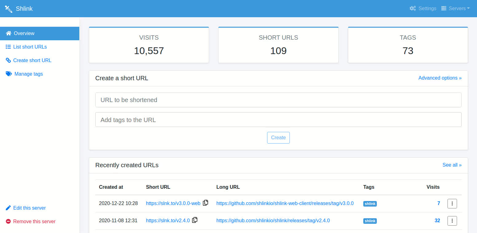 Screenshot von Shlink