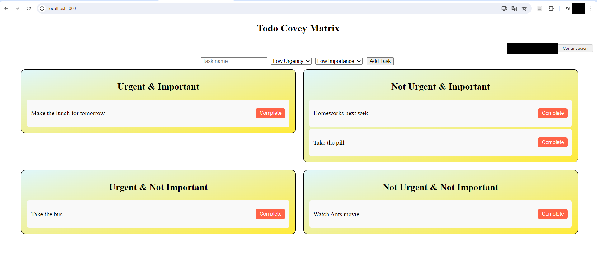 تطبيق Todo Covey Matrix