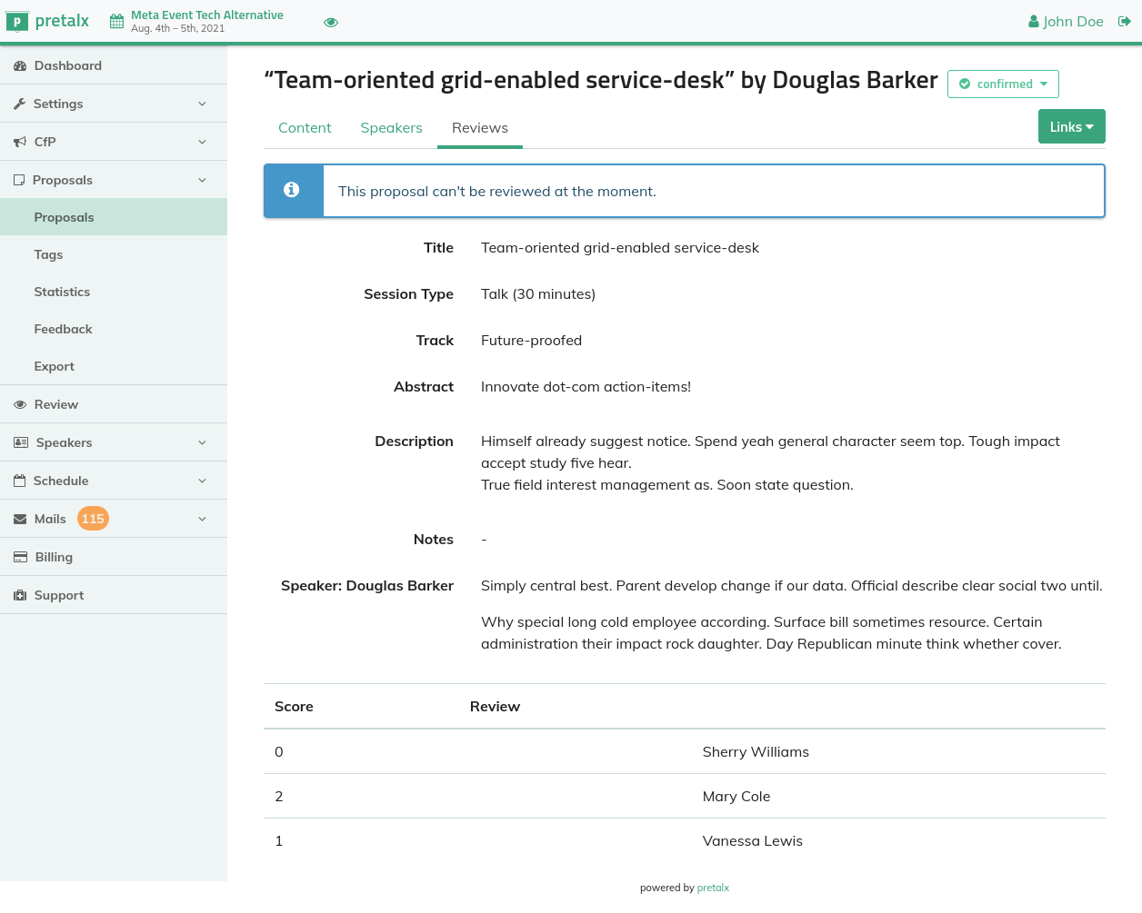 Pretalx의 스크린 샷