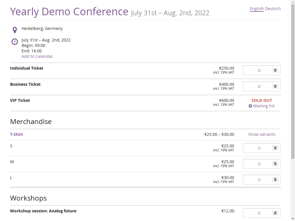 Screenshot von Pretix