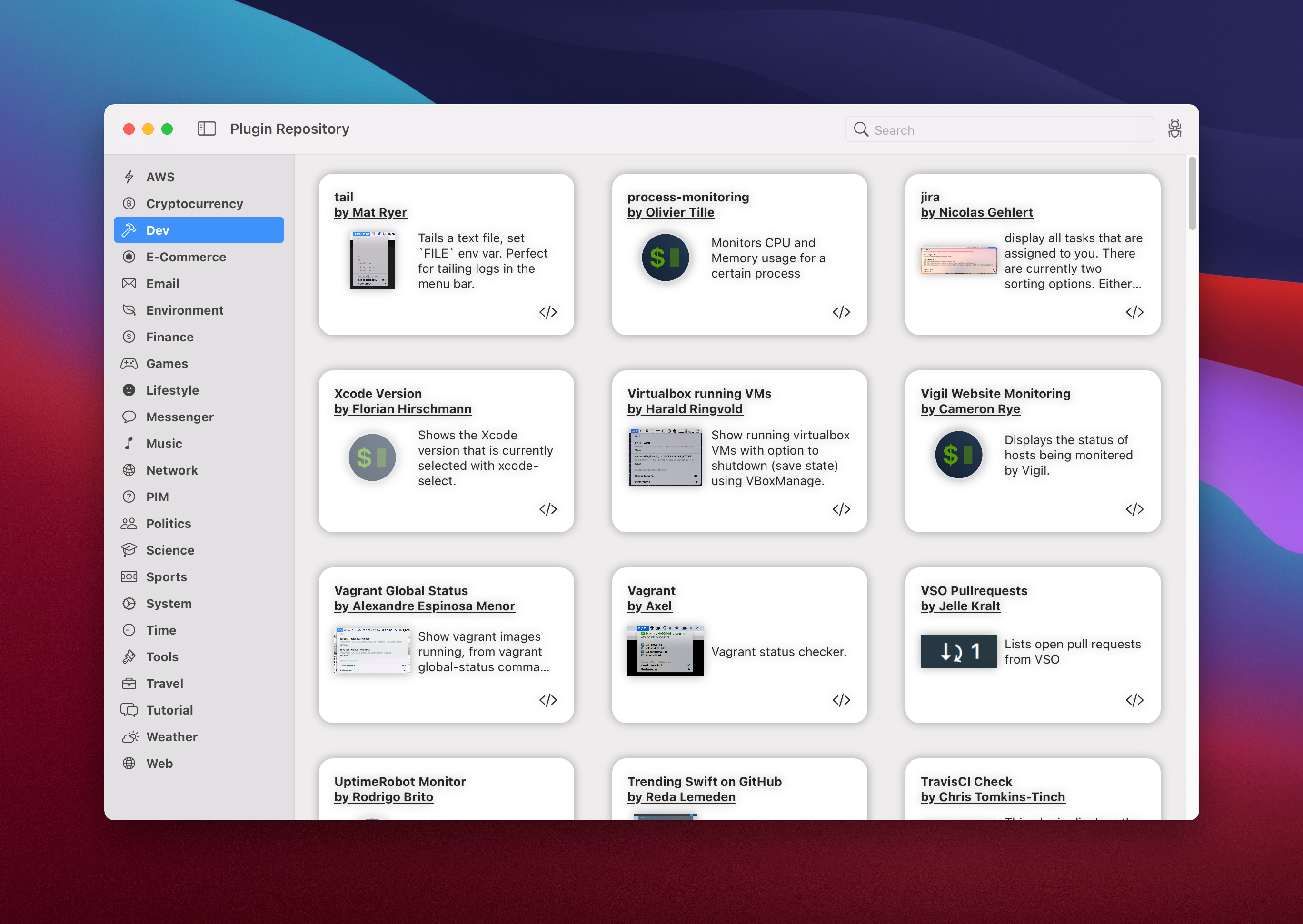 Swiftbar의 플러그인 저장소 스크린 샷