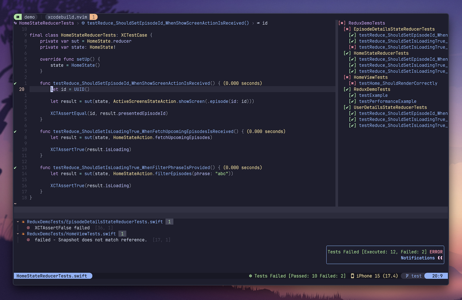 Xcodebuild.nvim - اختبارات الوحدة