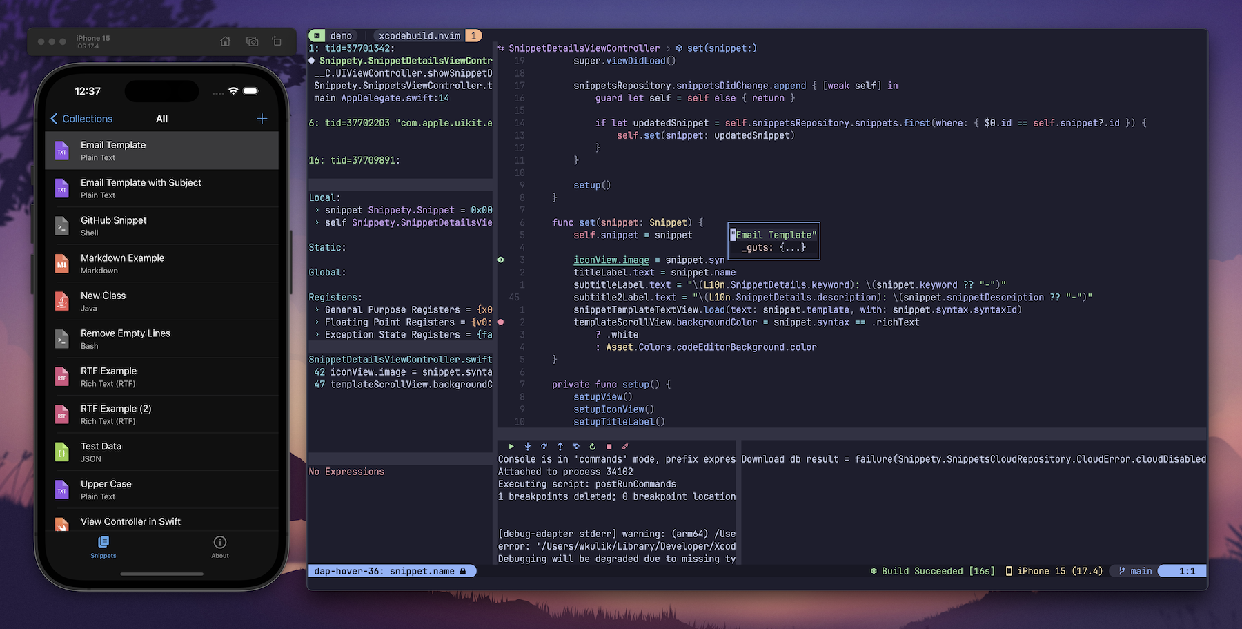 xcodebuild.nvim - تصحيح الأخطاء
