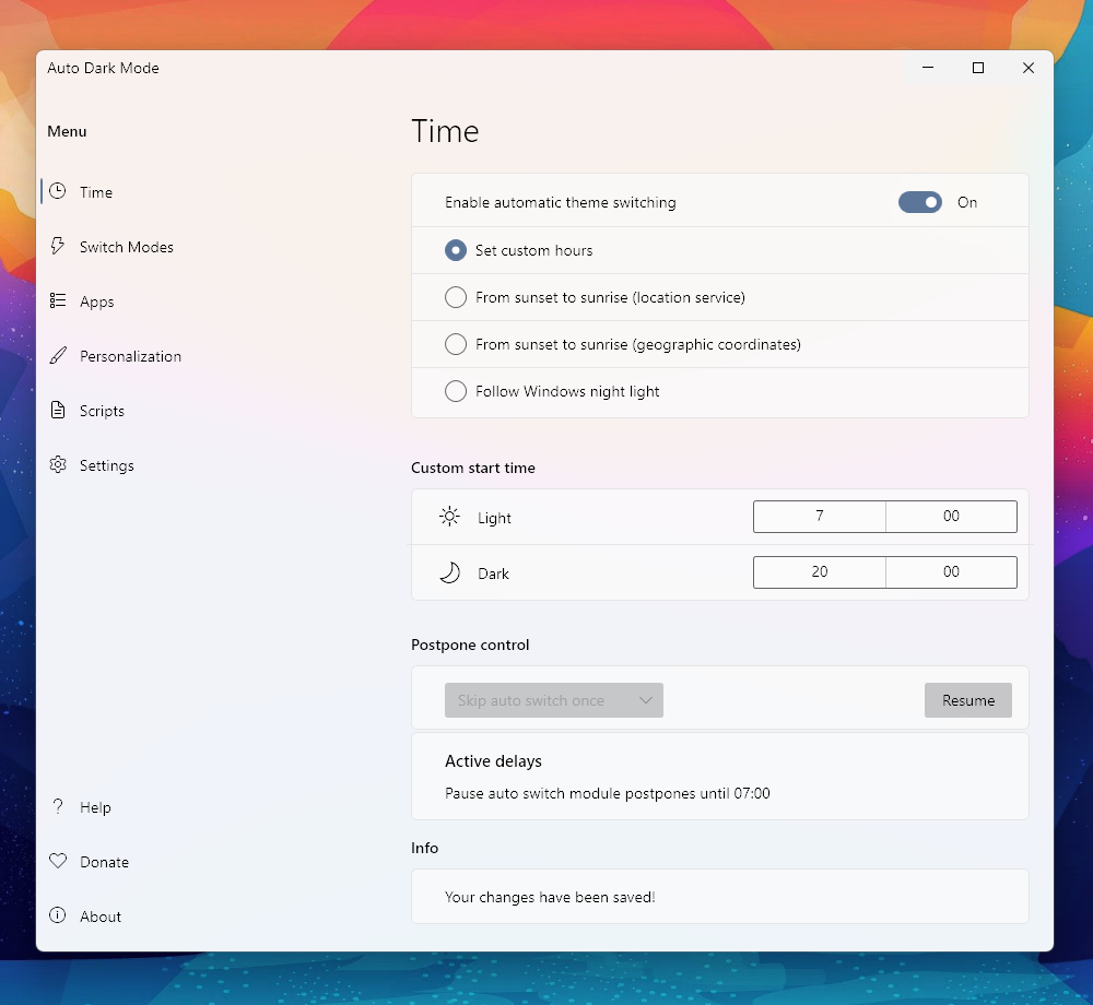 시간 페이지를 보여주는 스크린 샷