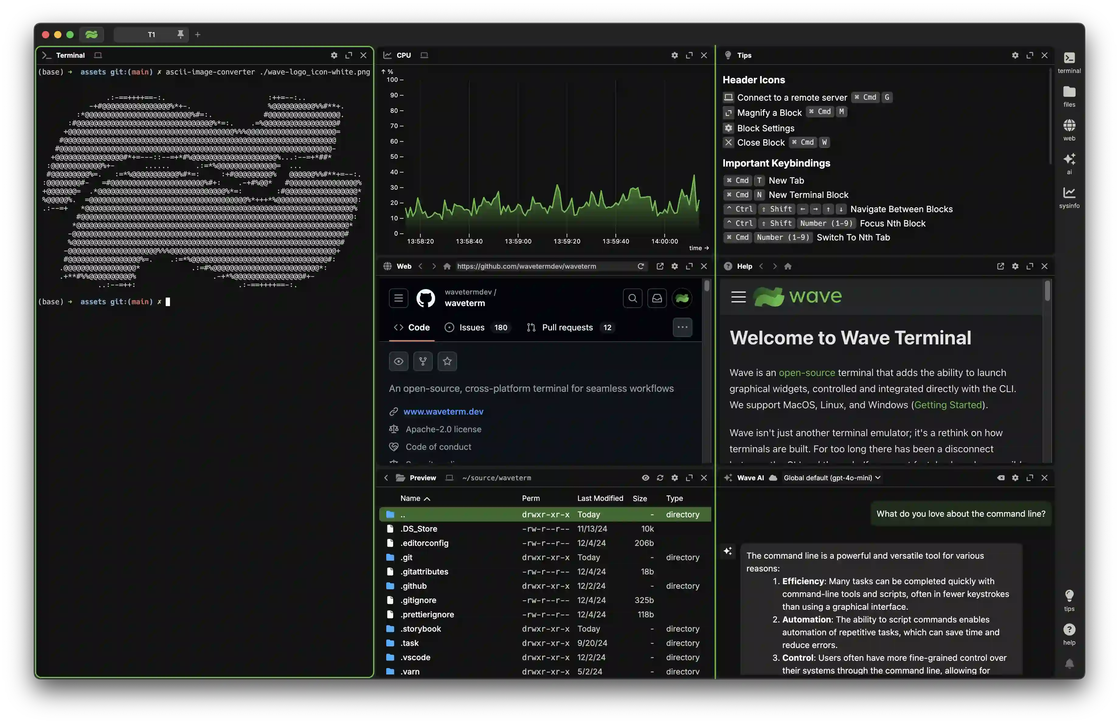 Waveterm 스크린 샷