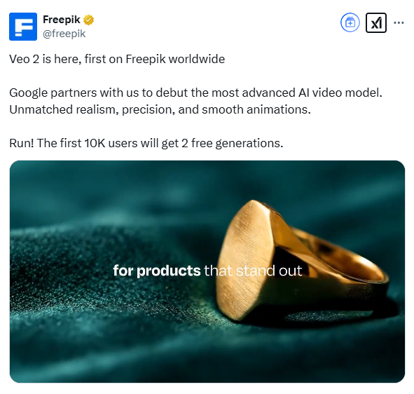 โมเดลวิดีโอ AI Video Veo 2 ของ Google เป็นผู้ใช้ 10,000 คนแรกในการเปิดตัวครั้งแรกของ FreePik - บทความ AI