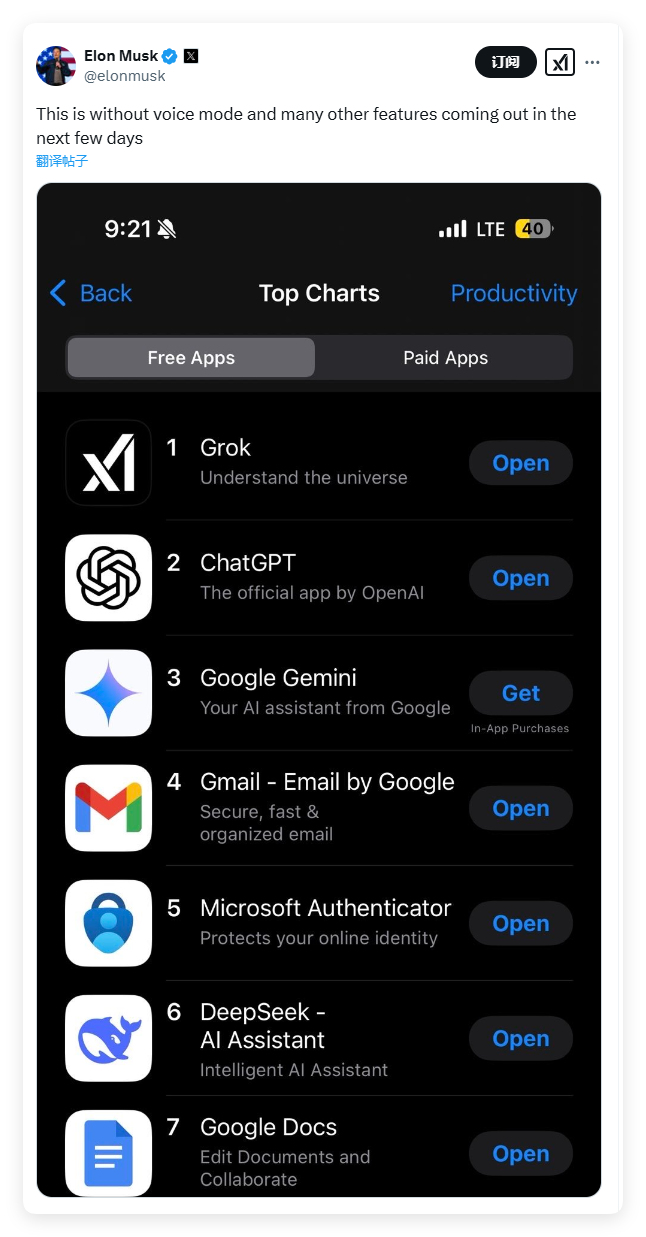 แอพ Grok ของ Xai ติดอันดับการจัดอันดับของ App Store Productions Musk Previews ว่าฟีเจอร์ใหม่จะเปิดตัวเร็ว ๆ นี้