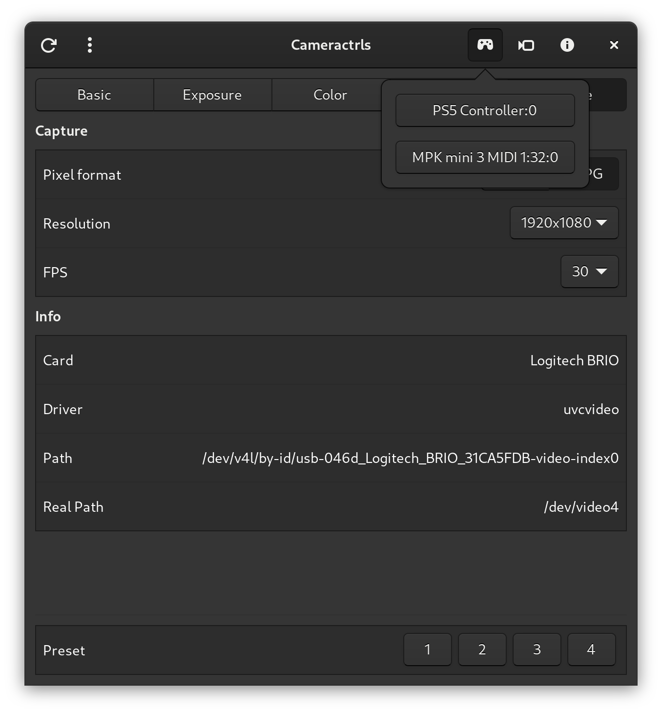 Cameractrls PTZ 컨트롤