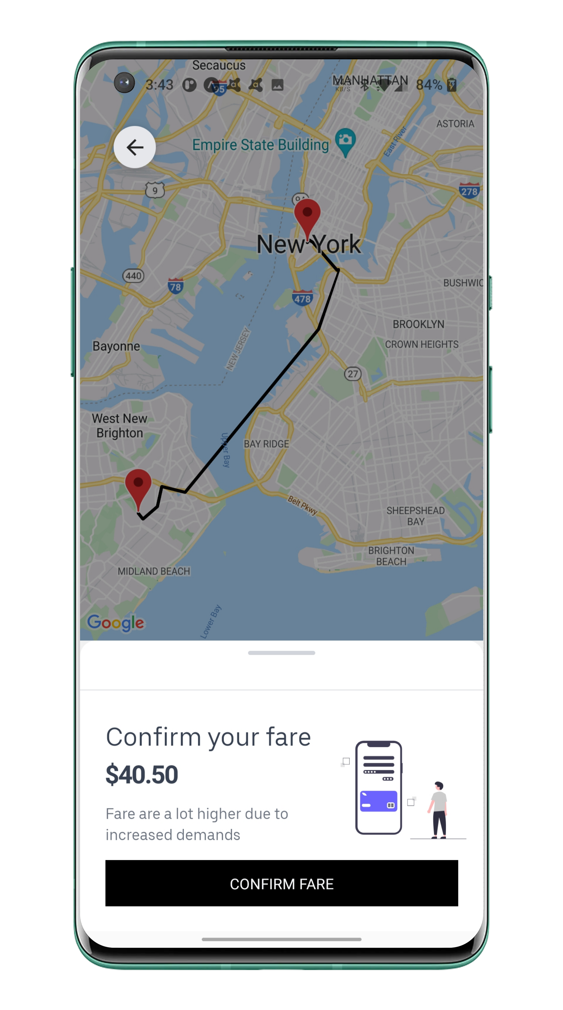تأكيد شاشة الأجرة