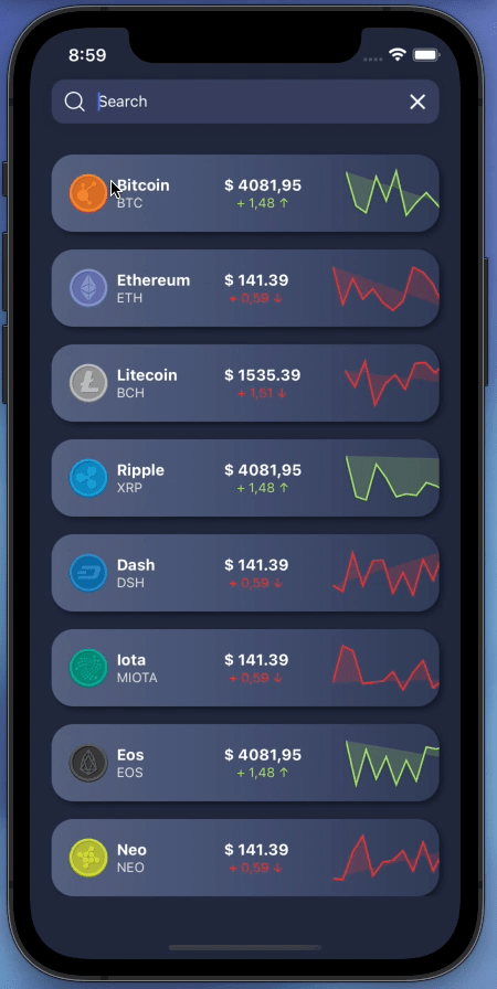 기본 동적 검색 창에 반응합니다