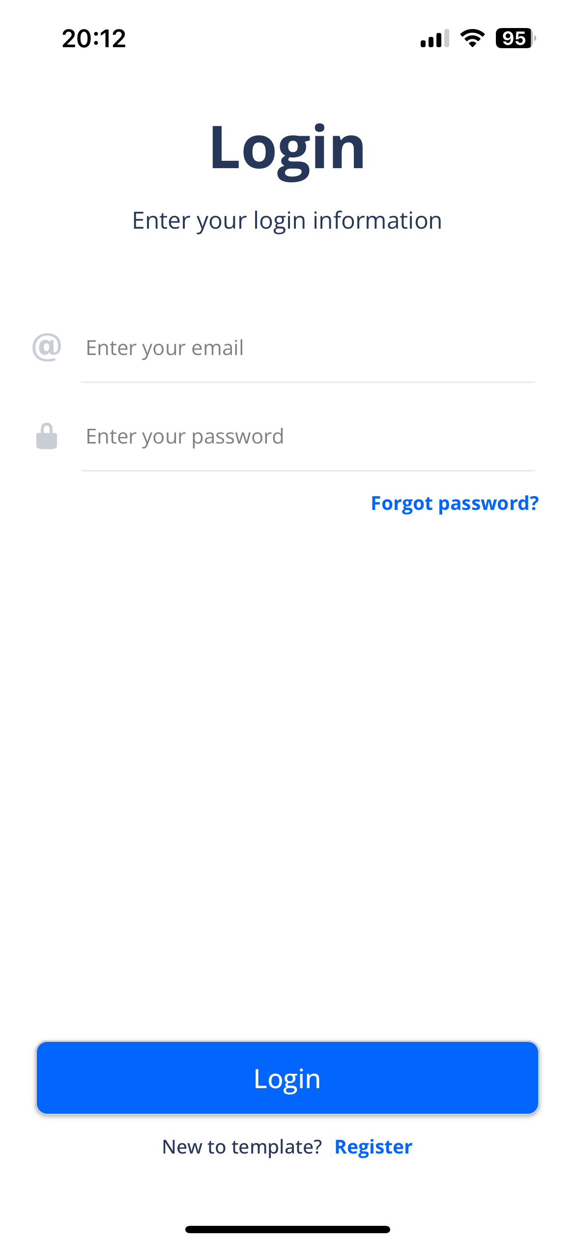 شاشة تسجيل الدخول