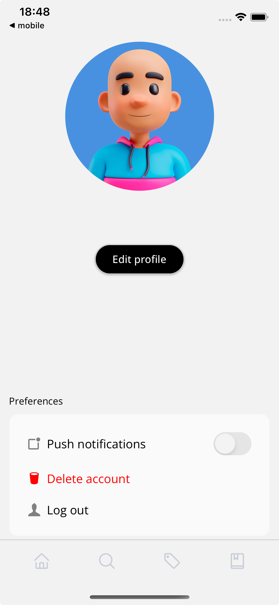 شاشة الملف الشخصي