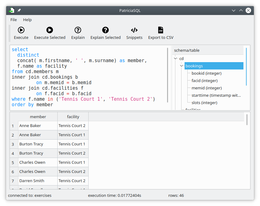 Patriciasql النافذة الرئيسية