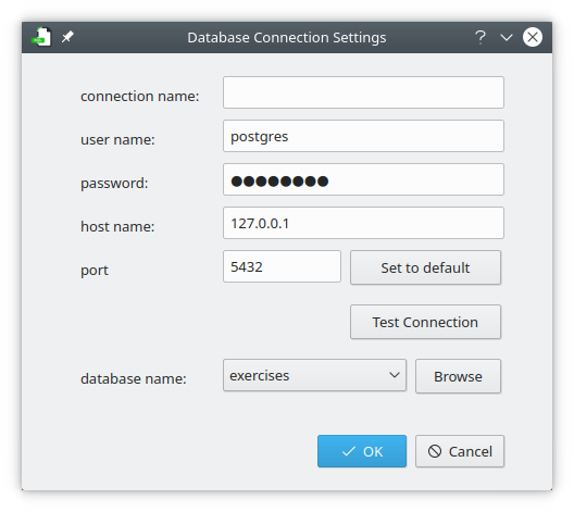 Patriciasql - إعدادات الاتصال