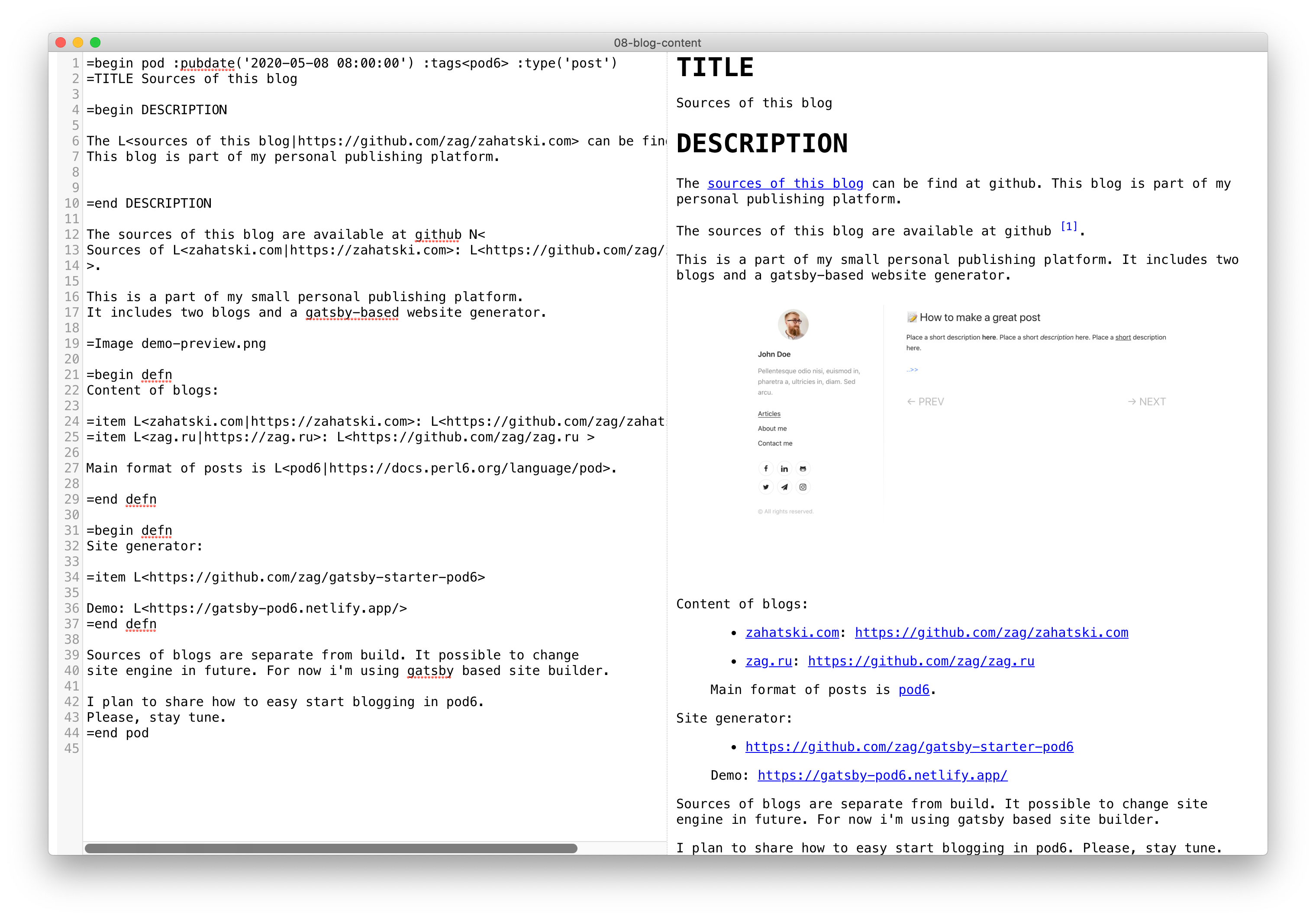 Podlite 편집기 스크린 샷