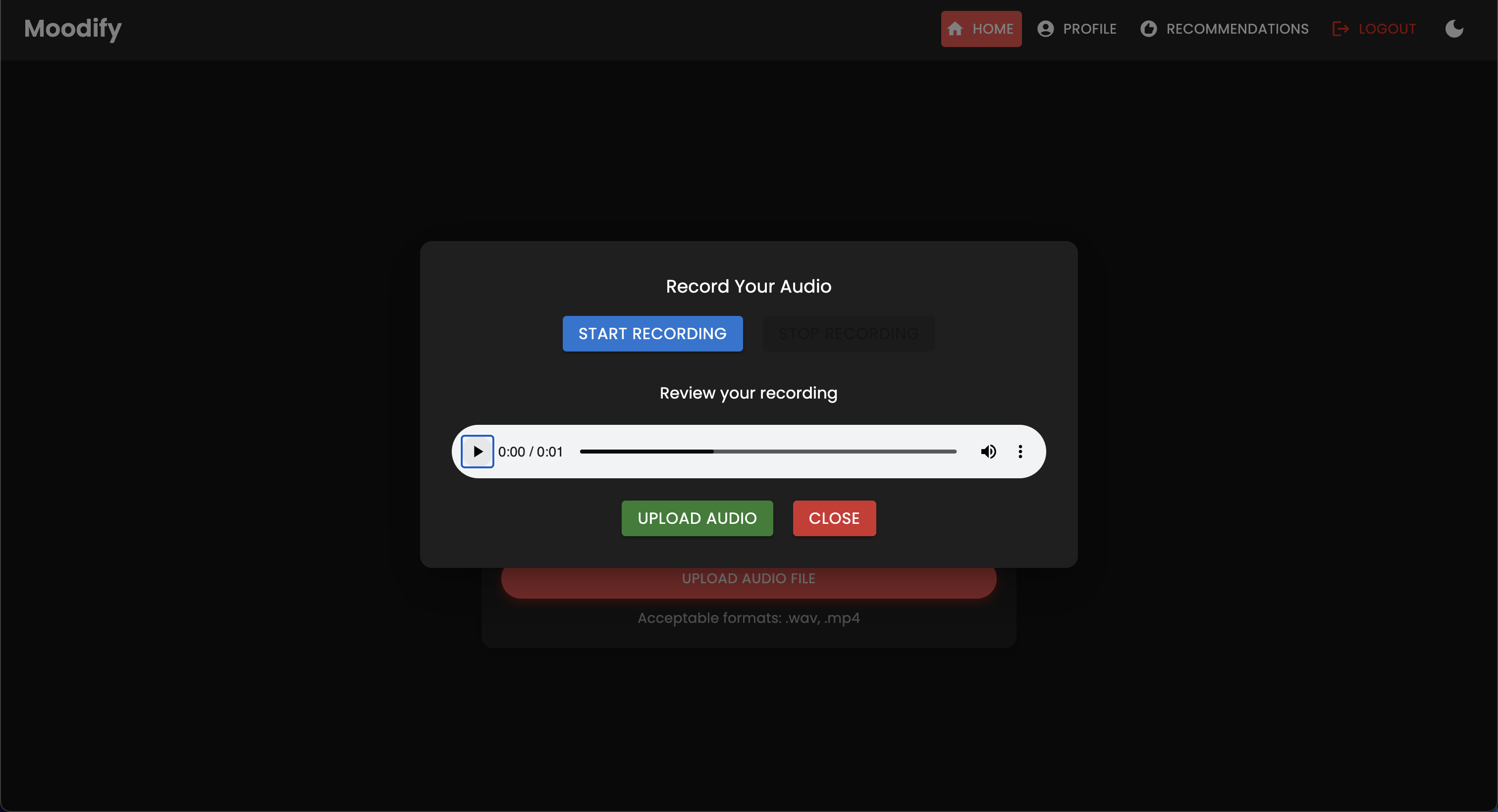 إدخال الكلام - الوضع المظلم