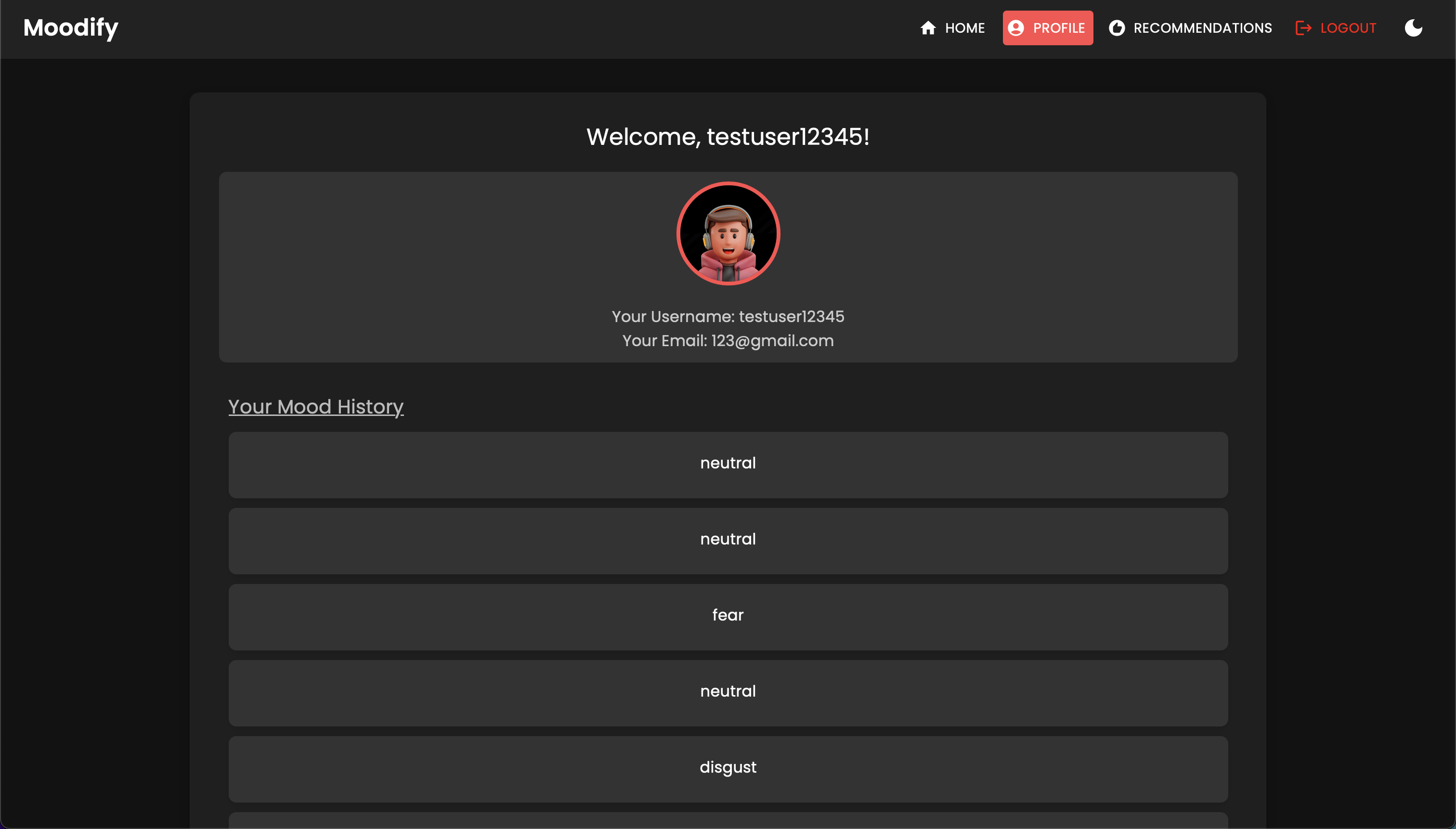 صفحة الملف الشخصي - الوضع المظلم