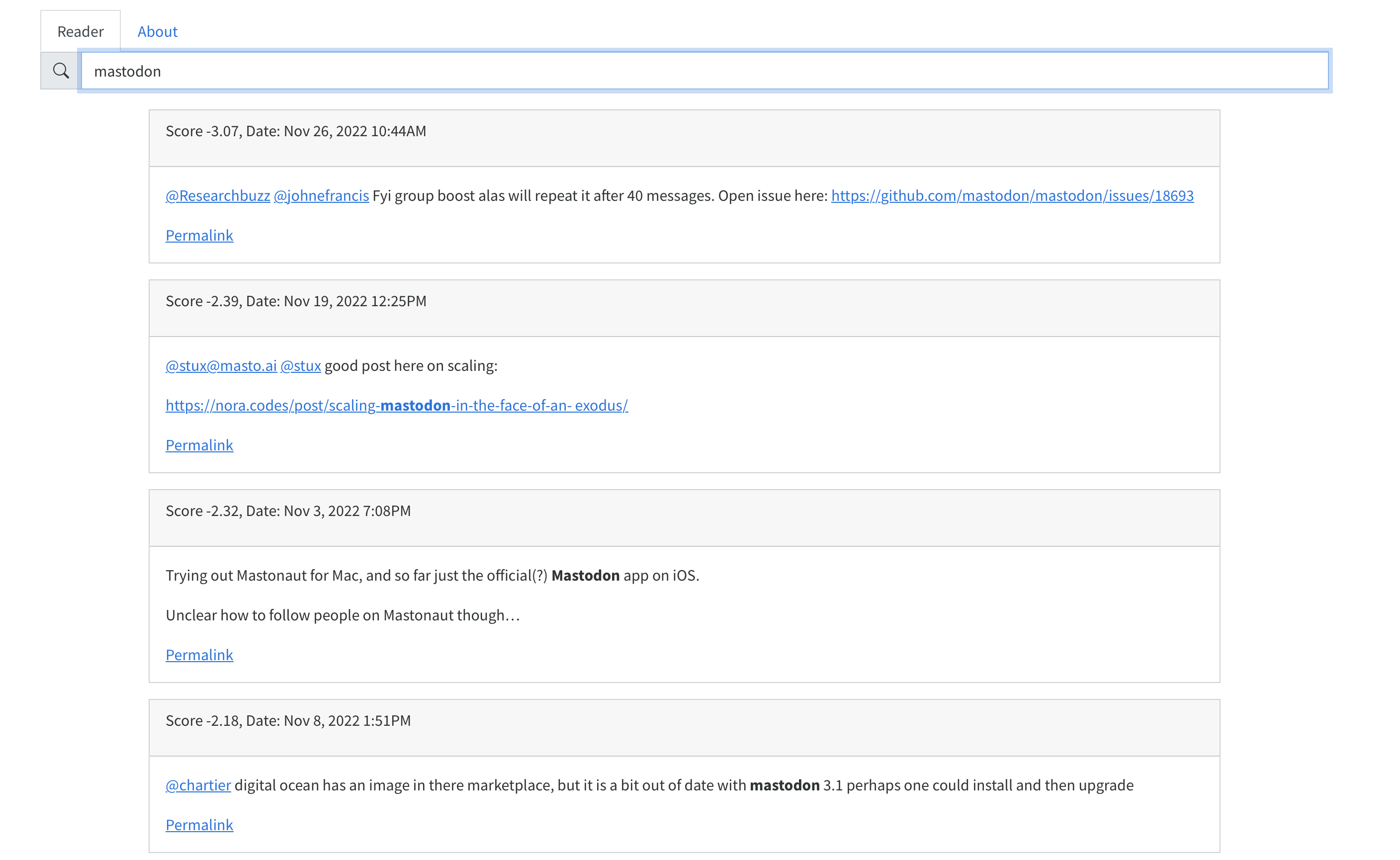 일부 검색 결과를 반환하는 Plotly Dash 앱의 스크린 샷.