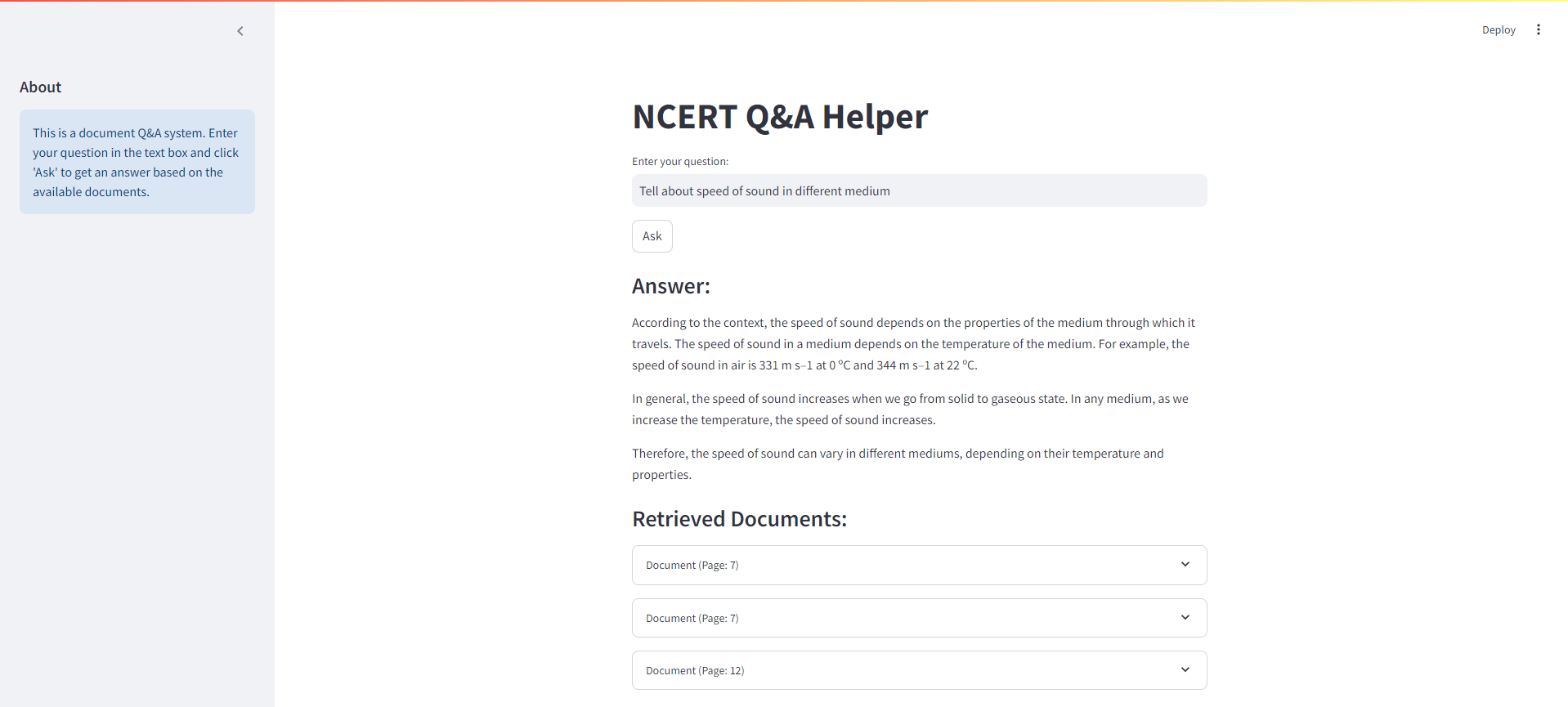 NCERT BOOKS RAG SYSTRIMLIT 인터페이스