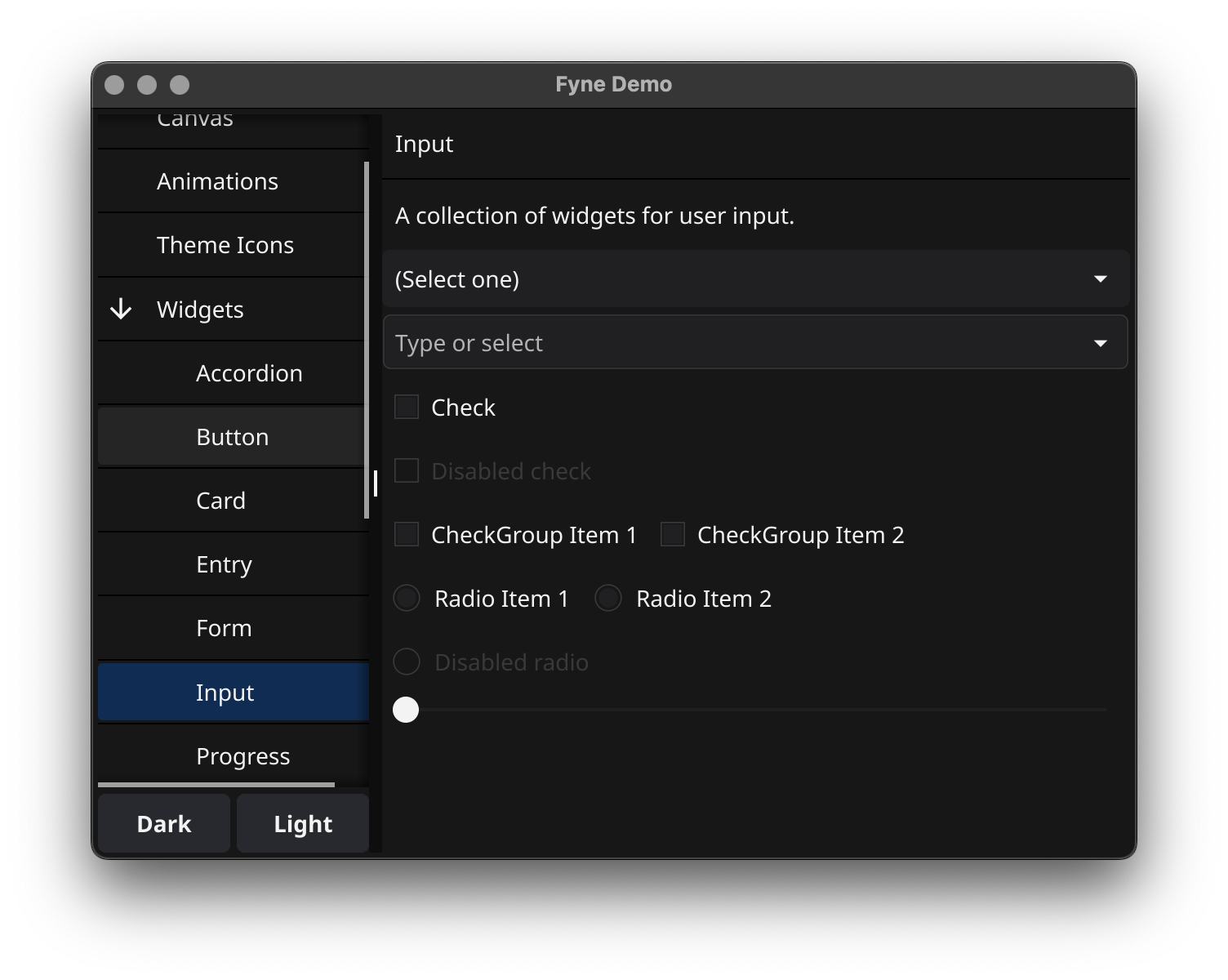 Fyne Demo Dark 테마